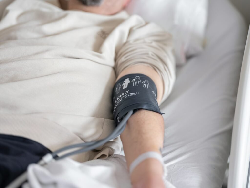 Blood pressure check during a health consultation